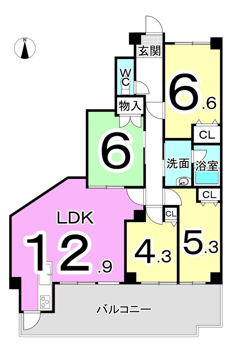 信開ガーデンコート文京 福井市文京７丁目の中古マンション 間取り