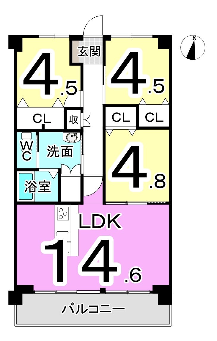 セシーズ福井越前花堂 福井市西谷１丁目の中古マンション 間取り